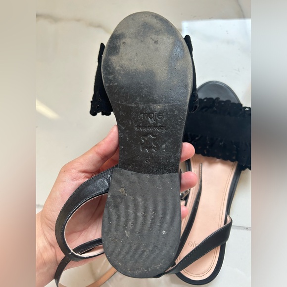 Maje Black Ruffle Suede Sandals Flats - Picture 5 of 6